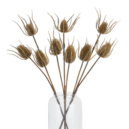Set of 3 Artificial Flowers Large Brown Triple Teasle Stems