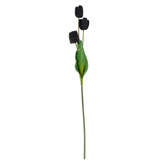 Set of 3 Tall Artificial Flowers Black Triple Tulip Stems