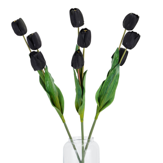 Set of 3 Artificial Flowers Black Tulip Stems