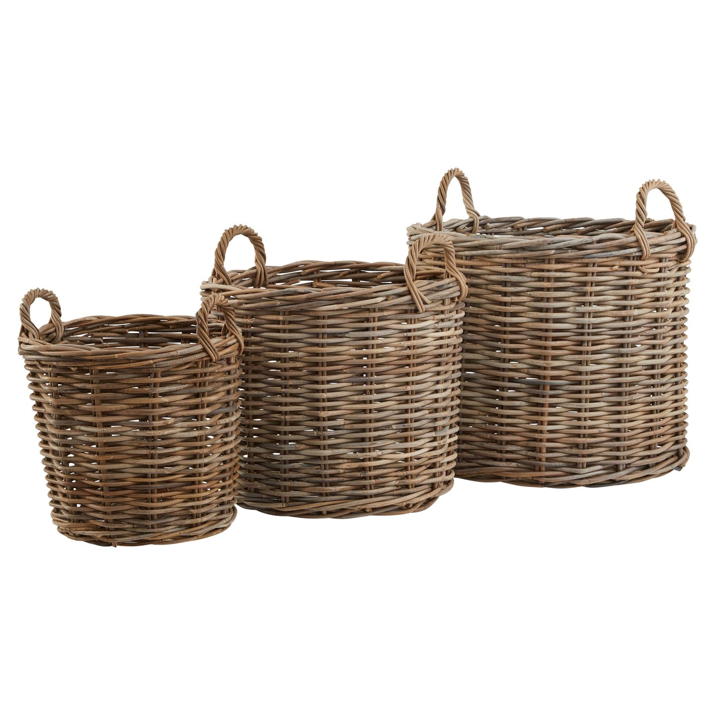 Set of 3 Nesting Kubu Rattan Round Storage Baskets with Handles