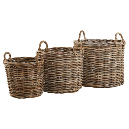 Set of 3 Nesting Kubu Rattan Round Storage Baskets with Handles