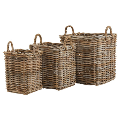 Set of 3 Nesting Kubu Rattan Square Storage Baskets with Handles
