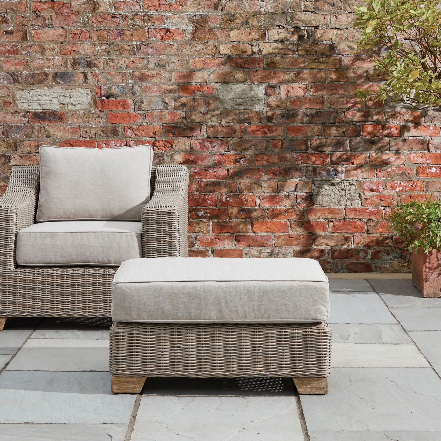 Sorrento Outdoor Cream Wicker Foot Stool with Cushion