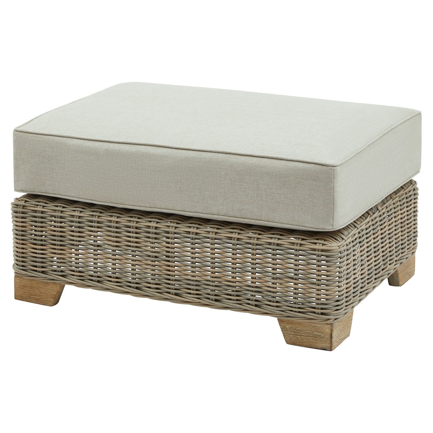 Sorrento Outdoor Cream Wicker Foot Stool with Cushion