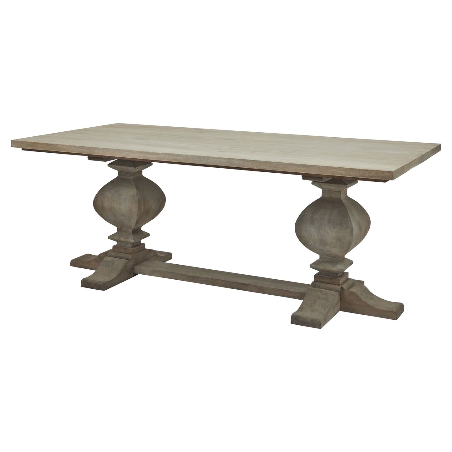 Florence Large Rectangular Rustic Pedestal Dining Table in Weathered Grey Finish