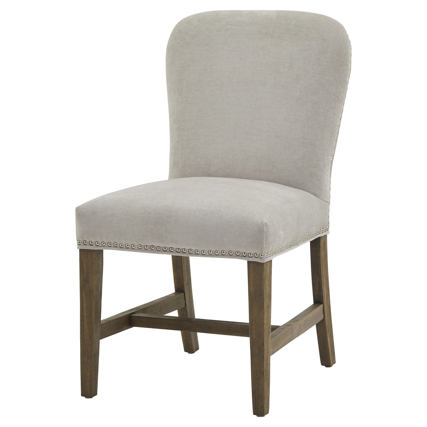 Poët Minimalist Soft Grey Upholstered Studs Dining Chair