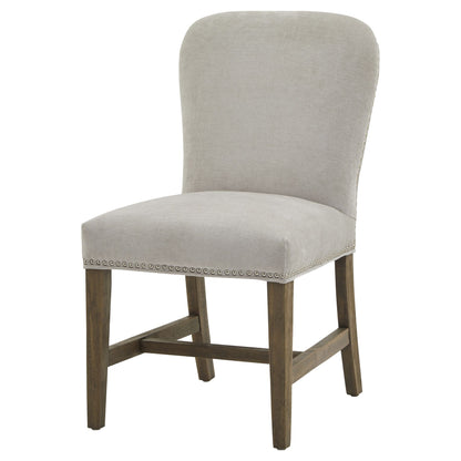 Poët Minimalist Soft Grey Upholstered Studs Dining Chair