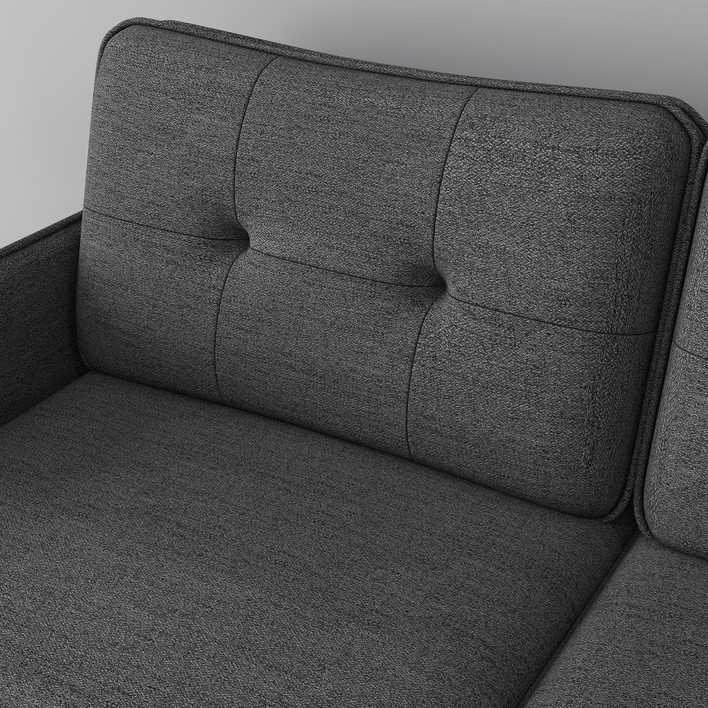Luta Fabric Dark Grey Button Tufted 2 Seater Sofa With Cushions And Steel Legs