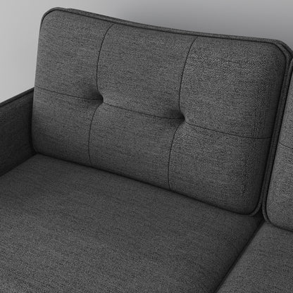 Luta Fabric Dark Grey Button Tufted 2 Seater Sofa With Cushions And Steel Legs