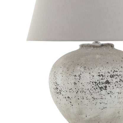 Venice Large Aged Grey Stone Ceramic Table Lamp with Speckled Finish and Fabric Shade