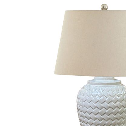 Bloomvale Woven Ceramic Table Lamp With Linen Shade