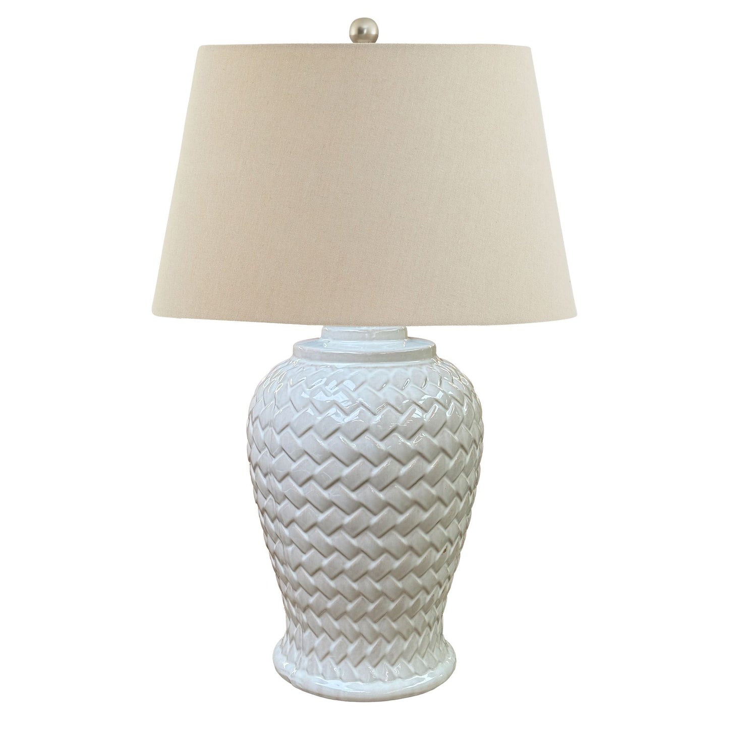 Bloomvale Woven Ceramic Table Lamp With Linen Shade