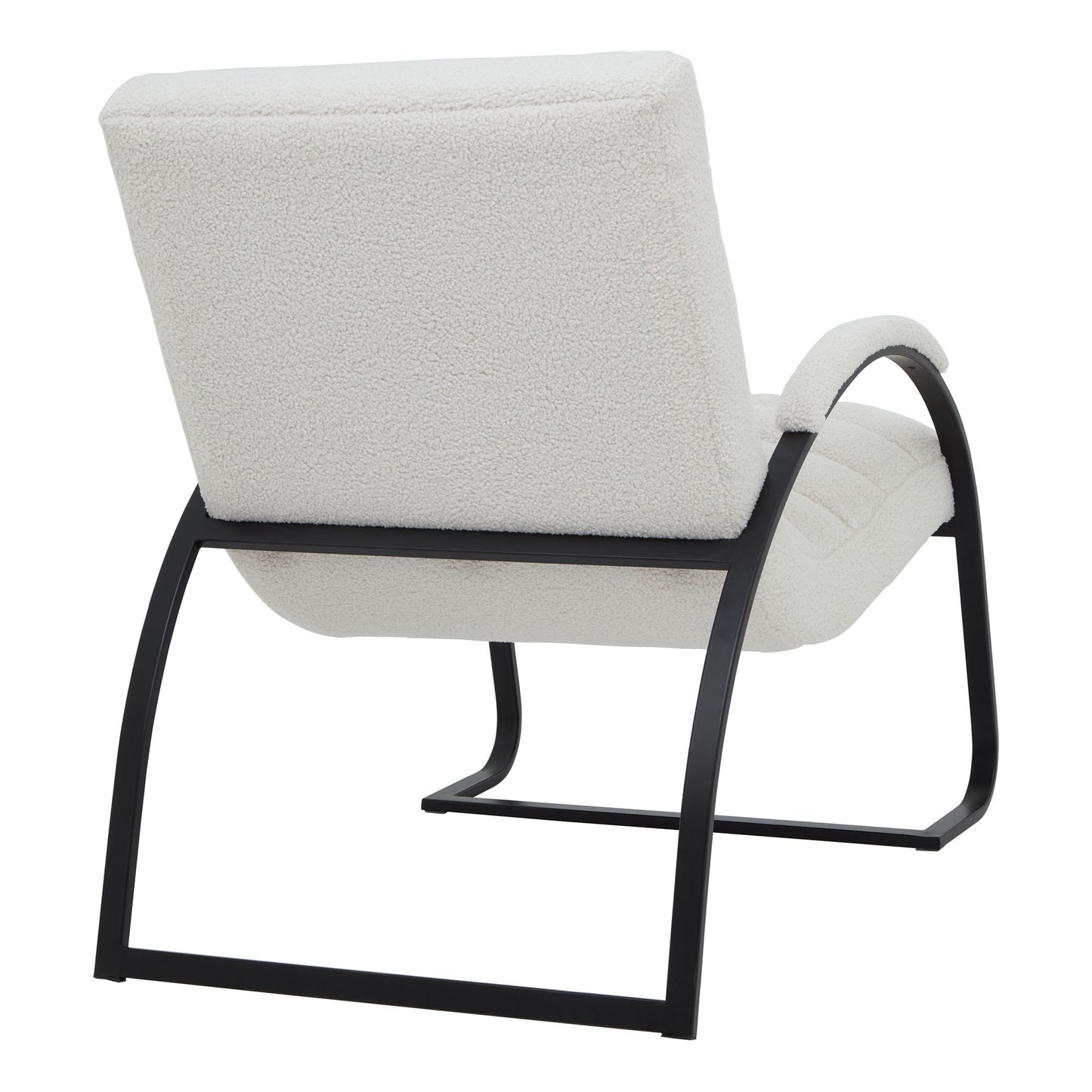 Soft Cream Ribbed Boucle and Black Metal Accent Chair