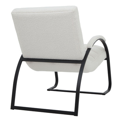 Soft Cream Ribbed Boucle and Black Metal Accent Chair