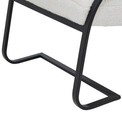 Soft Cream Ribbed Boucle and Black Metal Accent Chair