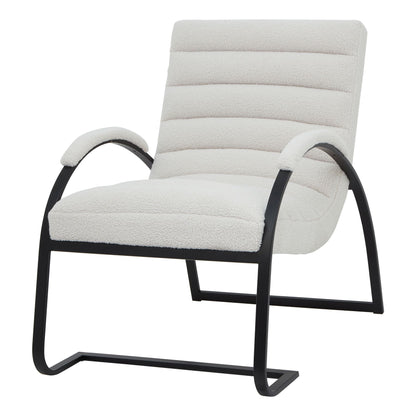 Soft Cream Ribbed Boucle and Black Metal Accent Chair