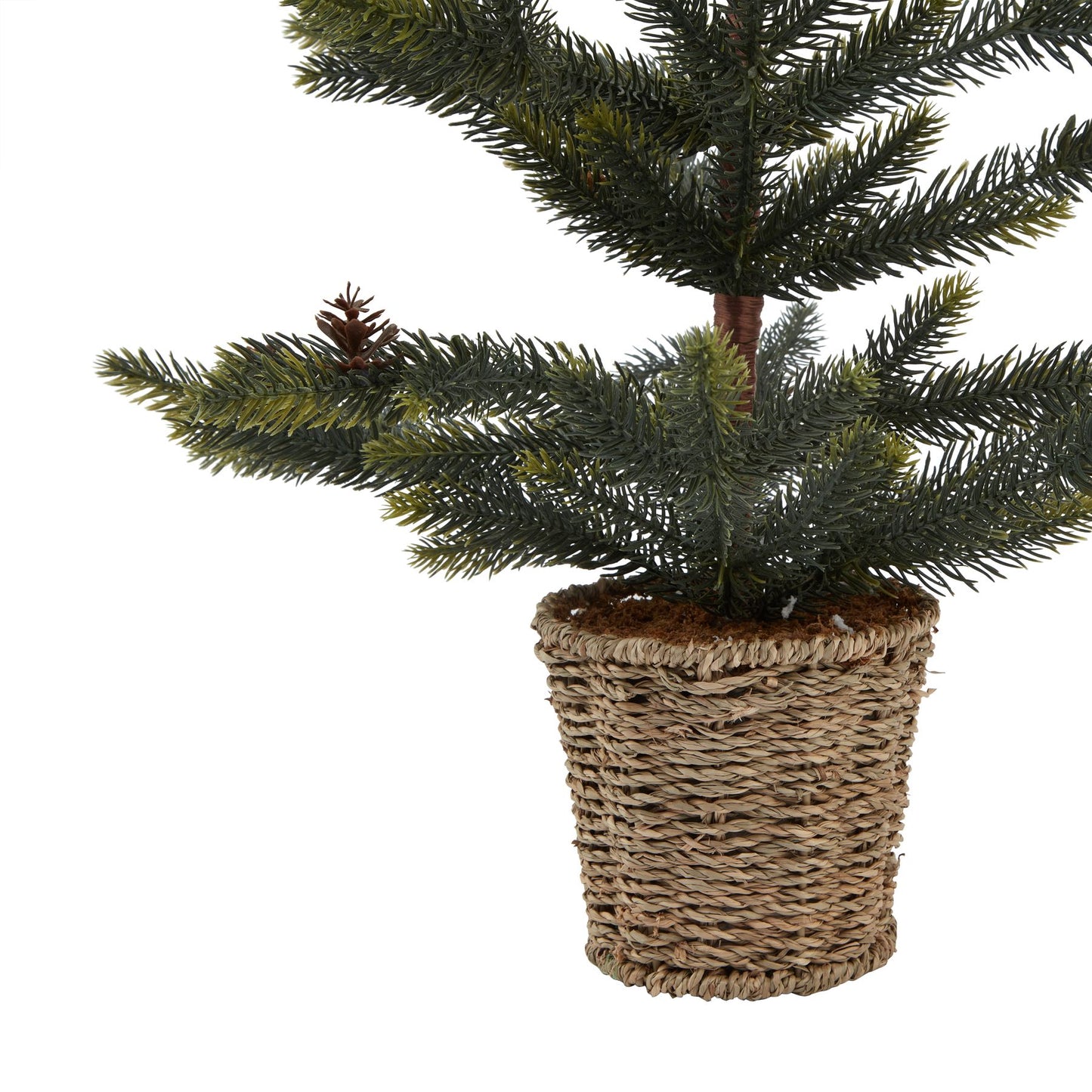 Small Artificial Christmas Spruce Tree With Wicker Basket