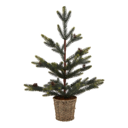 Small Artificial Christmas Spruce Tree With Wicker Basket