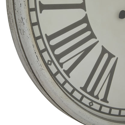 Vintage Whitewashed Wall Clock with Roman Numerals