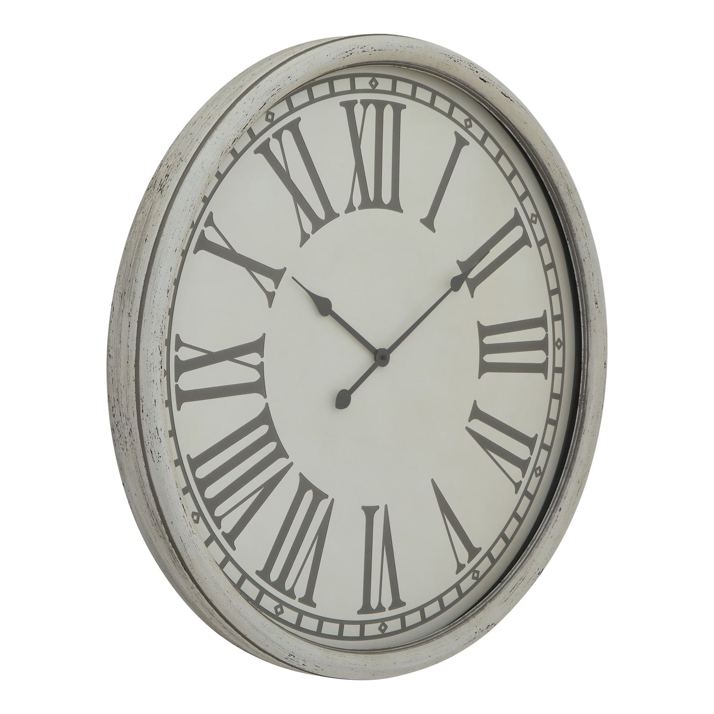 Vintage Whitewashed Wall Clock with Roman Numerals