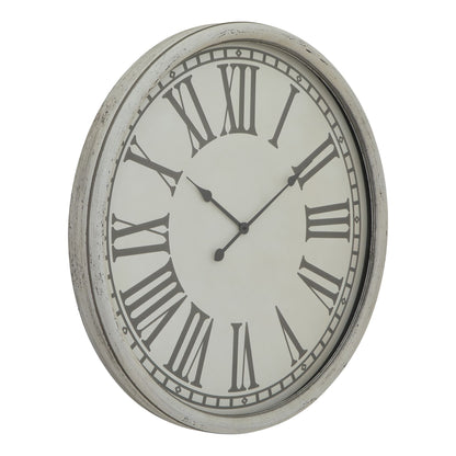 Vintage Whitewashed Wall Clock with Roman Numerals