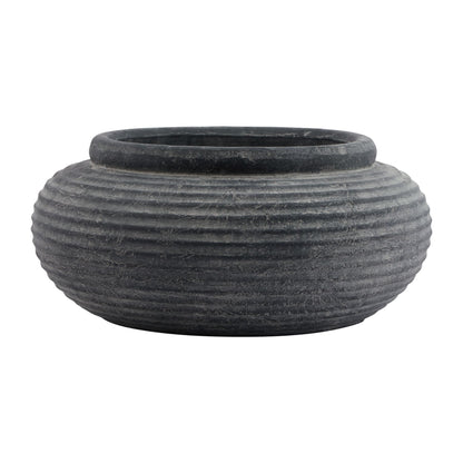 Dark Grey Low Round Etched Garden Planter