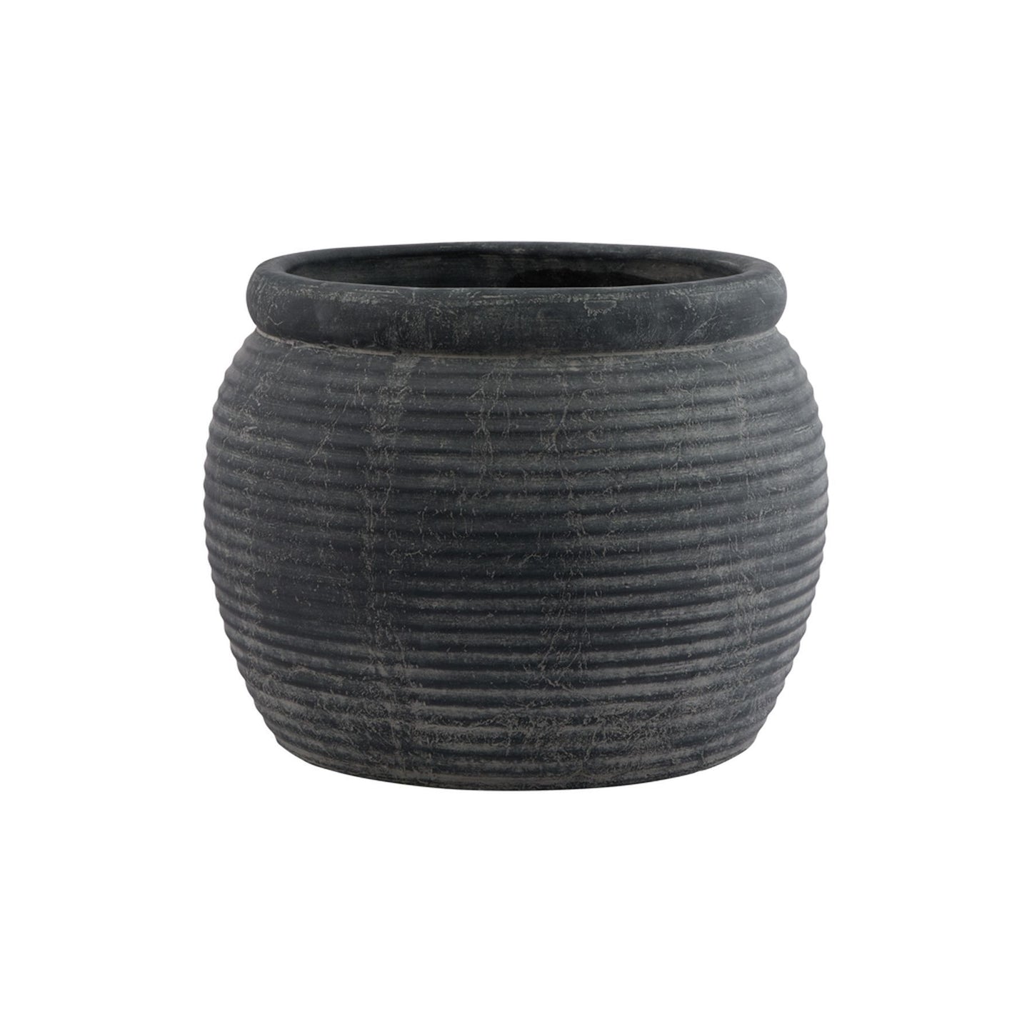 Small Dark Grey Etched Round Ceramic Plant Pot