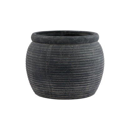 Small Dark Grey Etched Round Ceramic Plant Pot