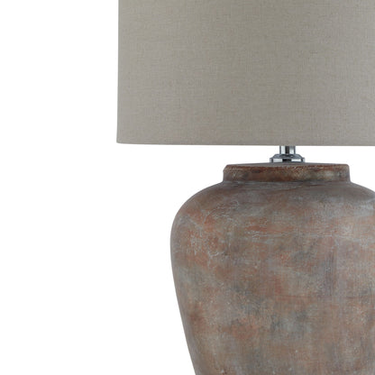 Padua Rustic Brown Ceramic Table Lamp Distressed Finish Neutral Fabric Shade
