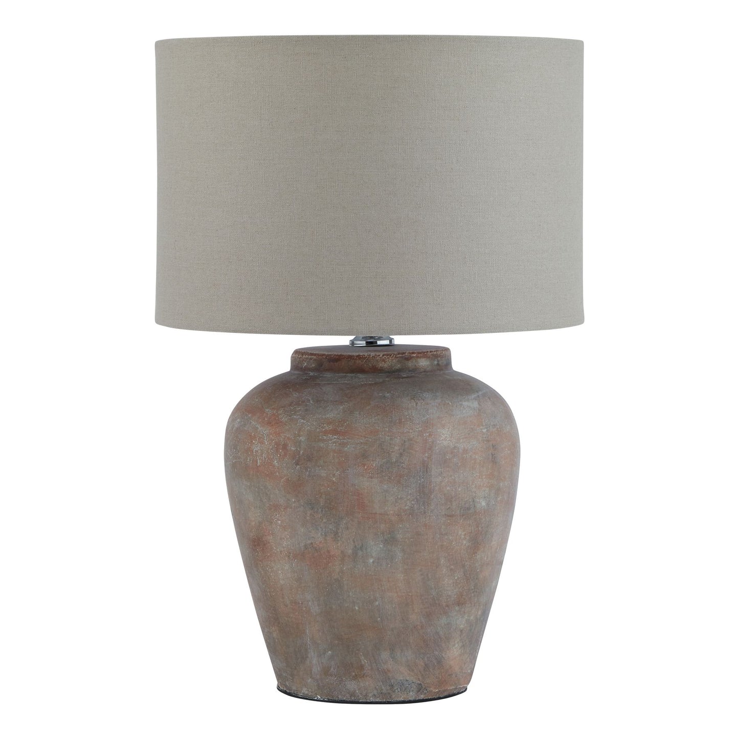 Padua Rustic Brown Ceramic Table Lamp Distressed Finish Neutral Fabric Shade