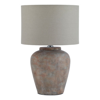 Padua Rustic Brown Ceramic Table Lamp Distressed Finish Neutral Fabric Shade