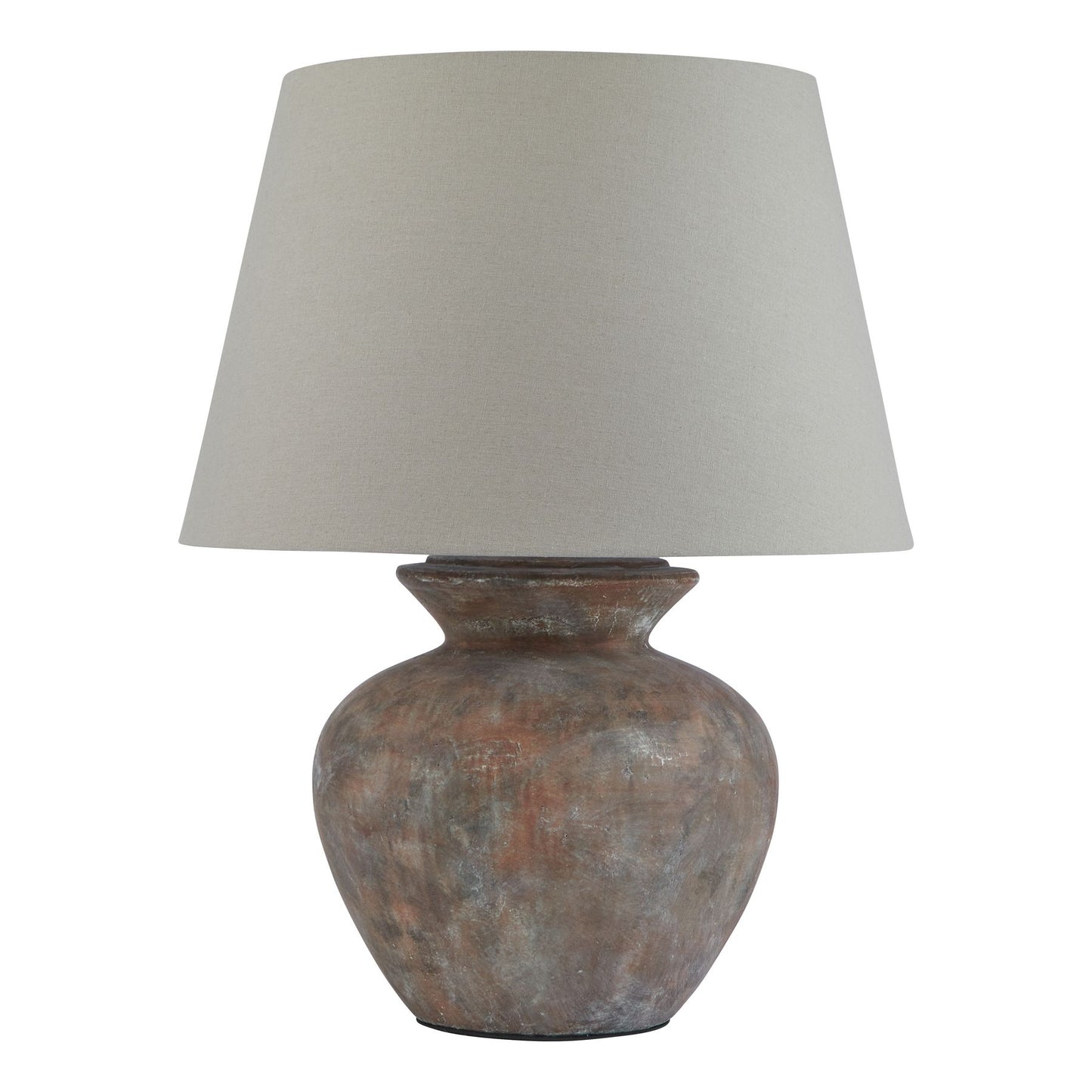 Padua Rustic Brown Ceramic Round Table Lamp Distressed Finish Neutral Fabric Shade