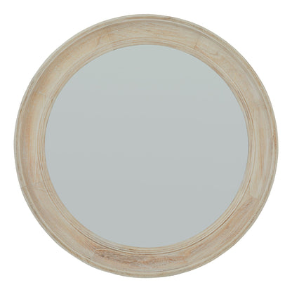 Round Natural Washed Wood Wall Mirror