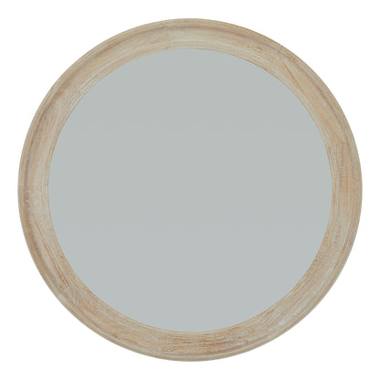 Large Round Natural Washed Wood Wall Mirror