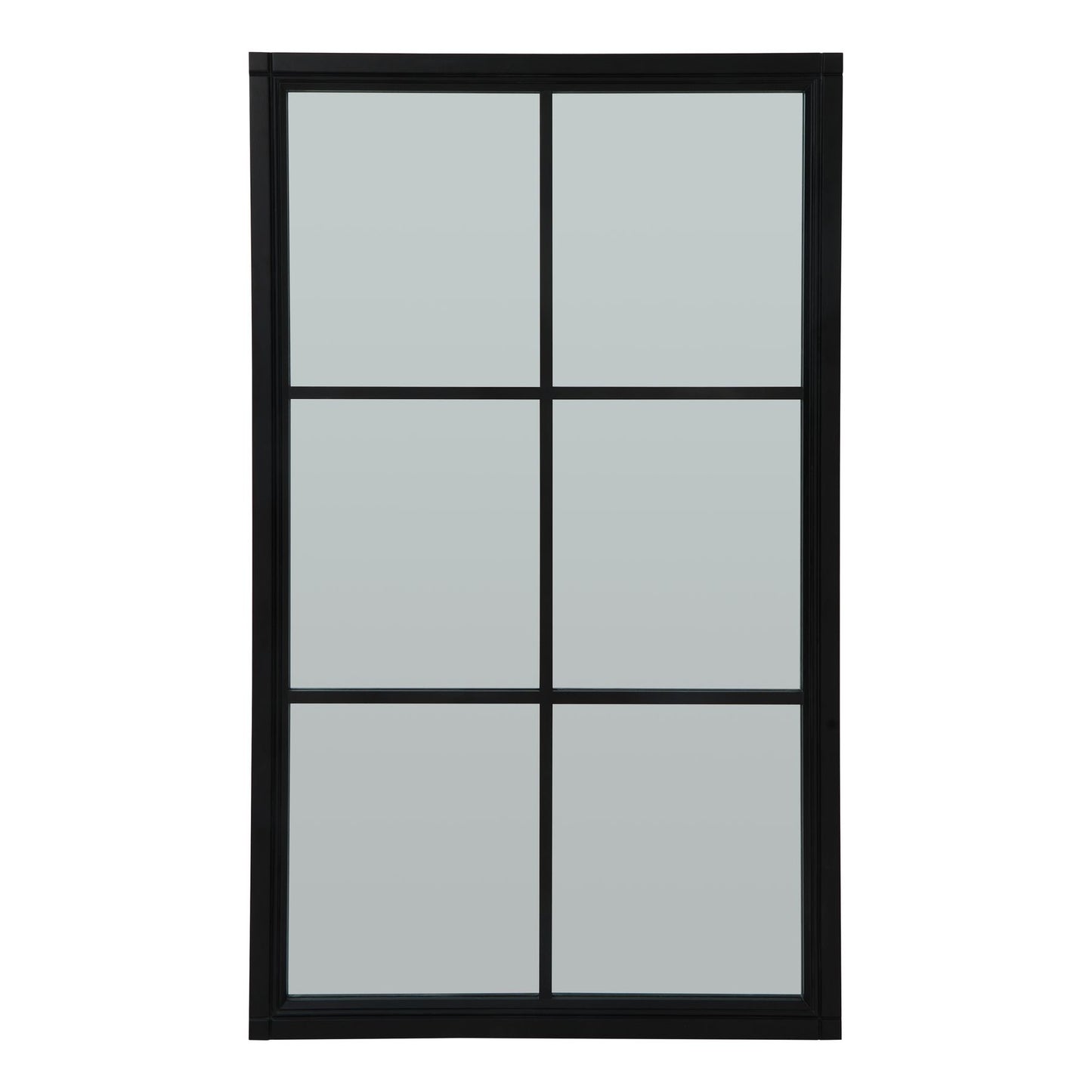 Black Washed Wood Six Panel Window Mirror