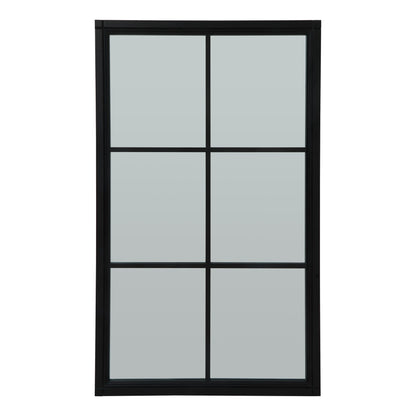 Black Washed Wood Six Panel Window Mirror