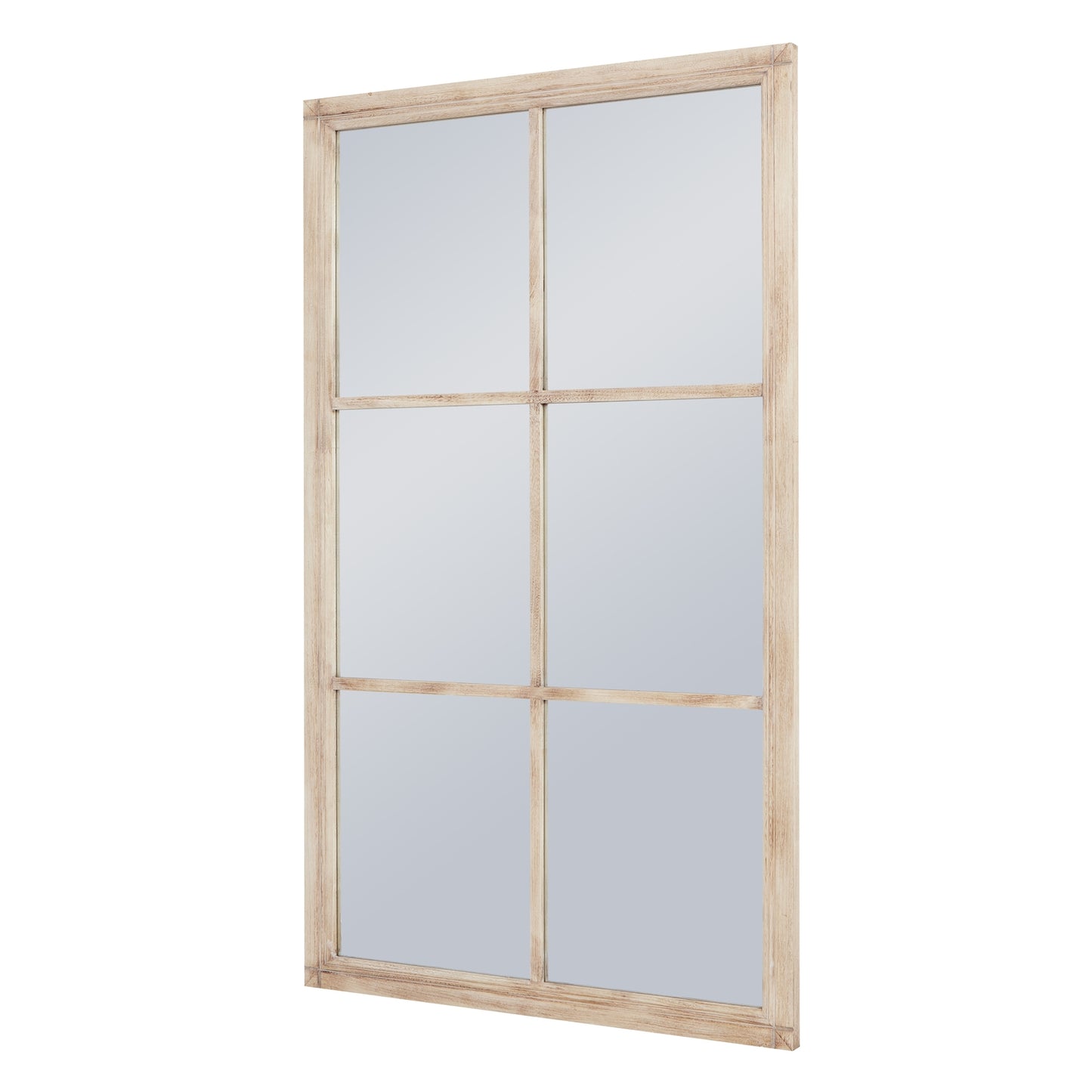 Rustic Natural Washed Wood Six Panel Window Mirror