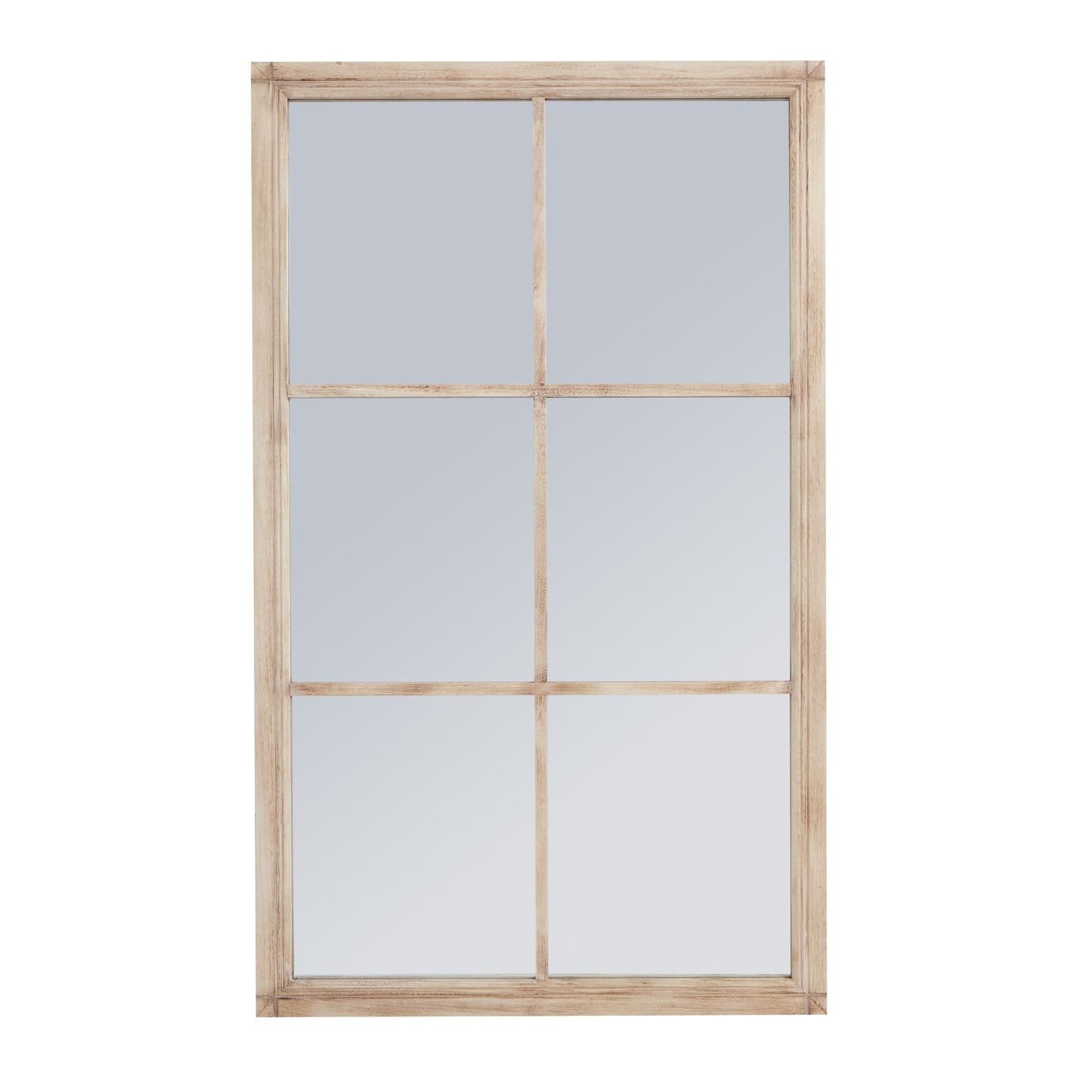 Rustic Natural Washed Wood Six Panel Window Mirror