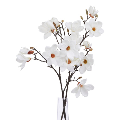 Set of 3 Artificial Flowers White Magnolia Stem