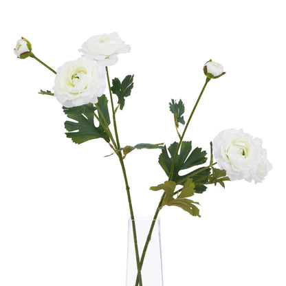 Set of 3 Artificial Flowers White Ranunculus Stem