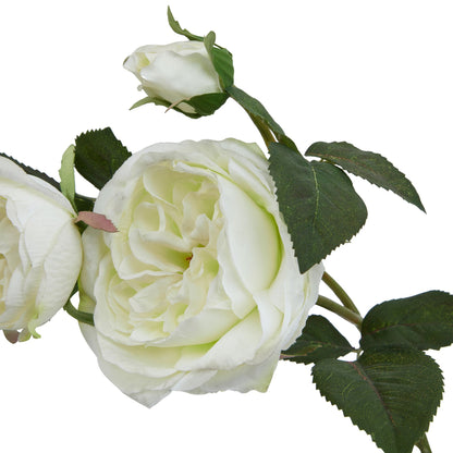 Set of 3 Artificial Flowers White Charity Rose Stems