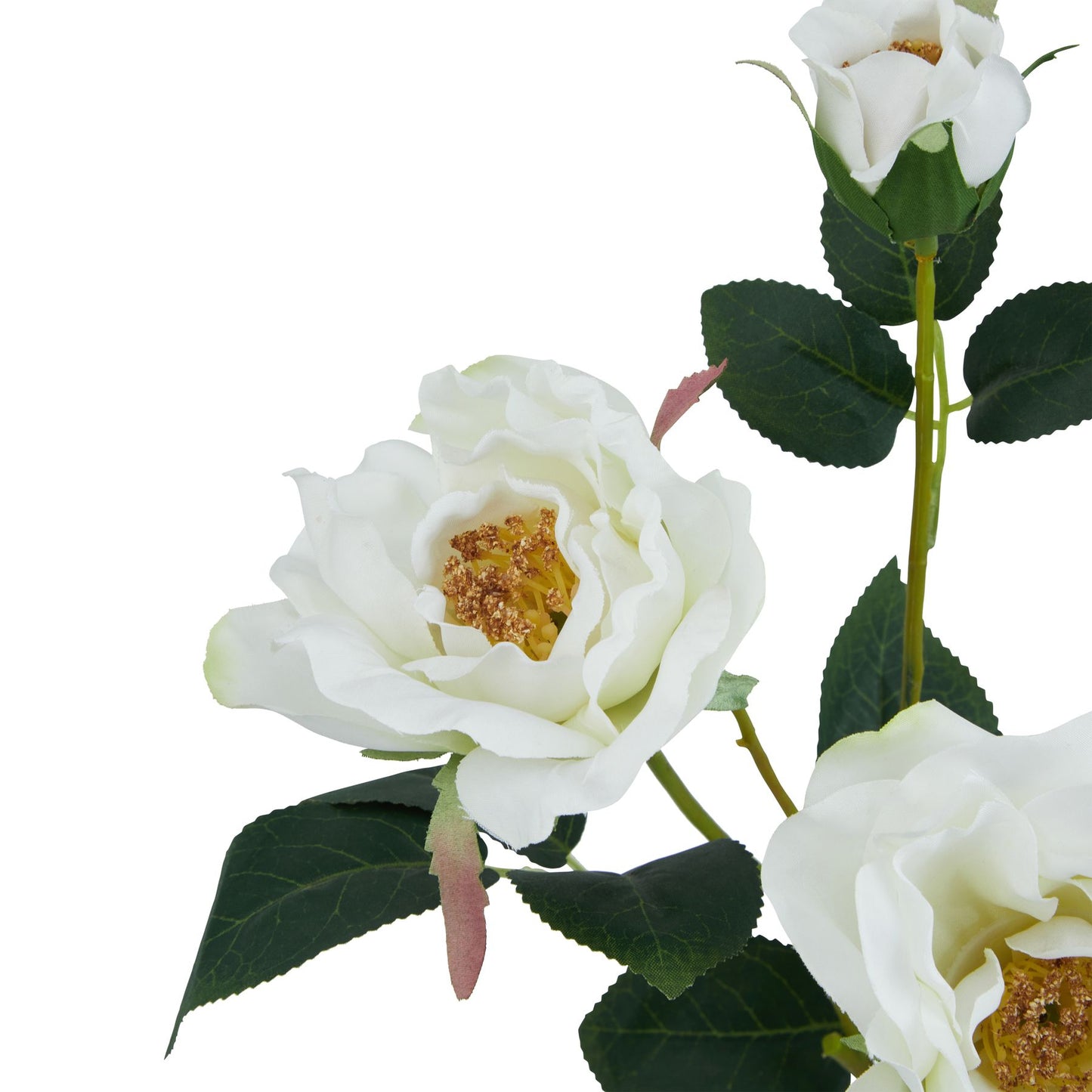 Set of 3 Artificial Flowers White Tea Rose Stems