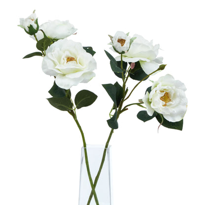 Set of 3 Artificial Flowers White Tea Rose Stems