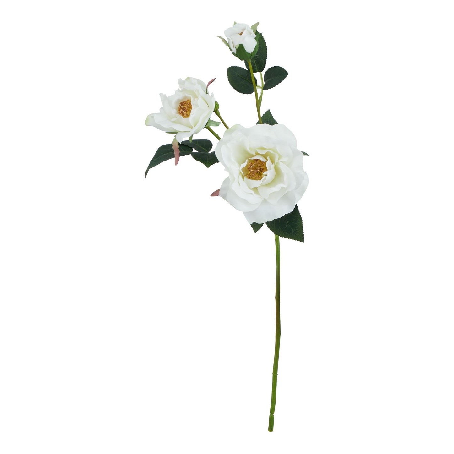 Set of 3 Artificial Flowers White Tea Rose Stems