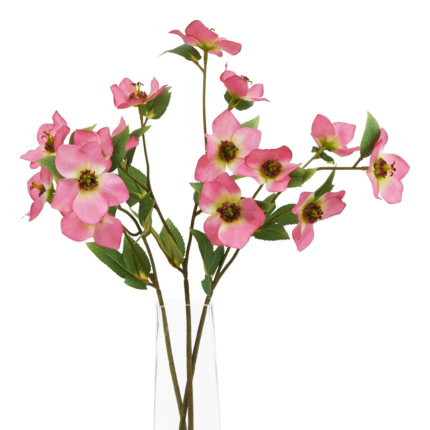 Set of 3 Artificial Flowers Pink Variegated Hellebore Stem