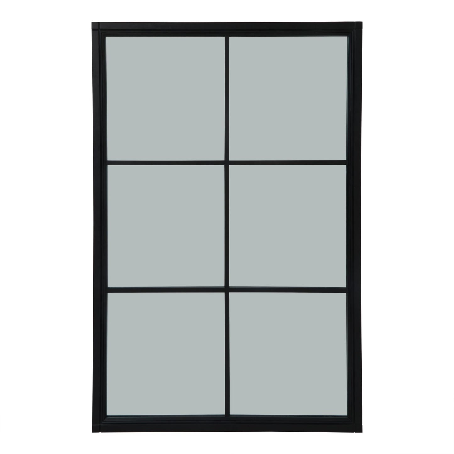 Leaning Rustic Window Pane Wall Mirror with Black Wood Frame