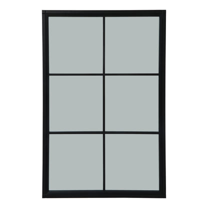 Leaning Rustic Window Pane Wall Mirror with Black Wood Frame