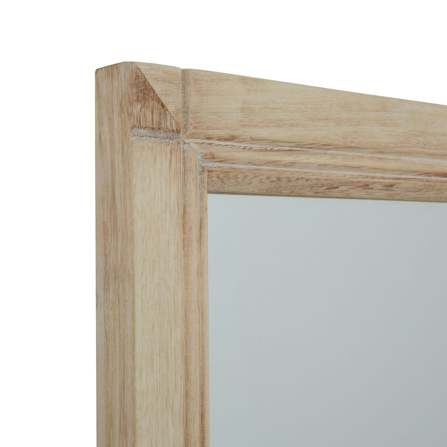 Leaning Rustic Window Pane Wall Mirror with Natural Wood Frame