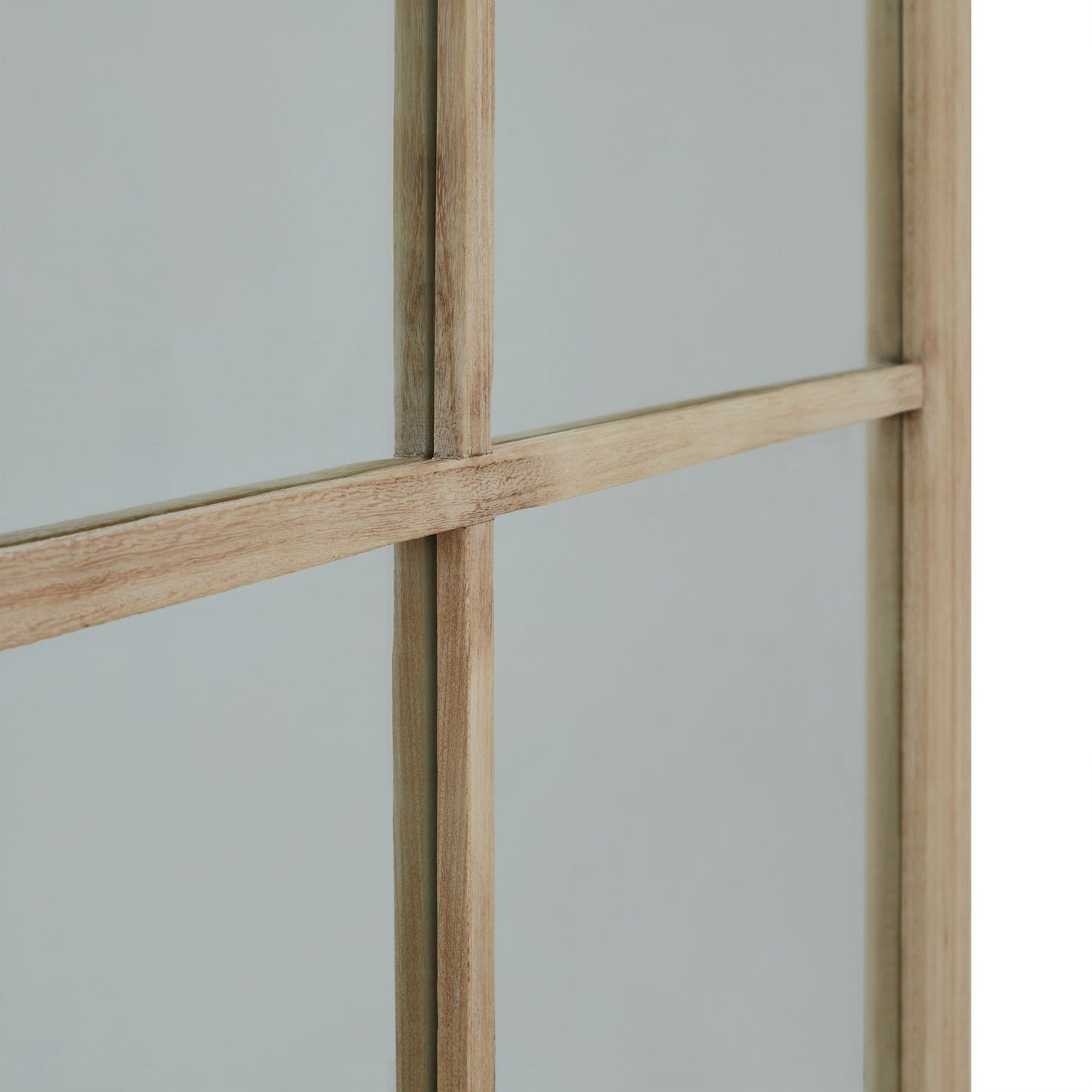 Leaning Rustic Window Pane Wall Mirror with Natural Wood Frame