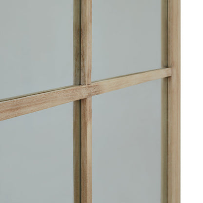 Leaning Rustic Window Pane Wall Mirror with Natural Wood Frame